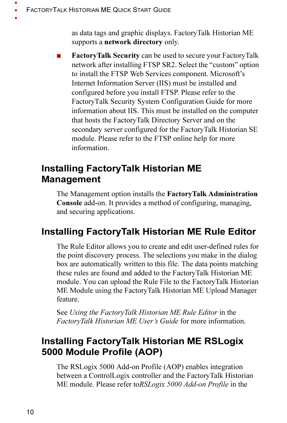 Installing factorytalk historian me management, Installing factorytalk historian me rule editor | Rockwell Automation FactoryTalk Historian ME 2.2 Quick Start Guide User Manual | Page 14 / 48