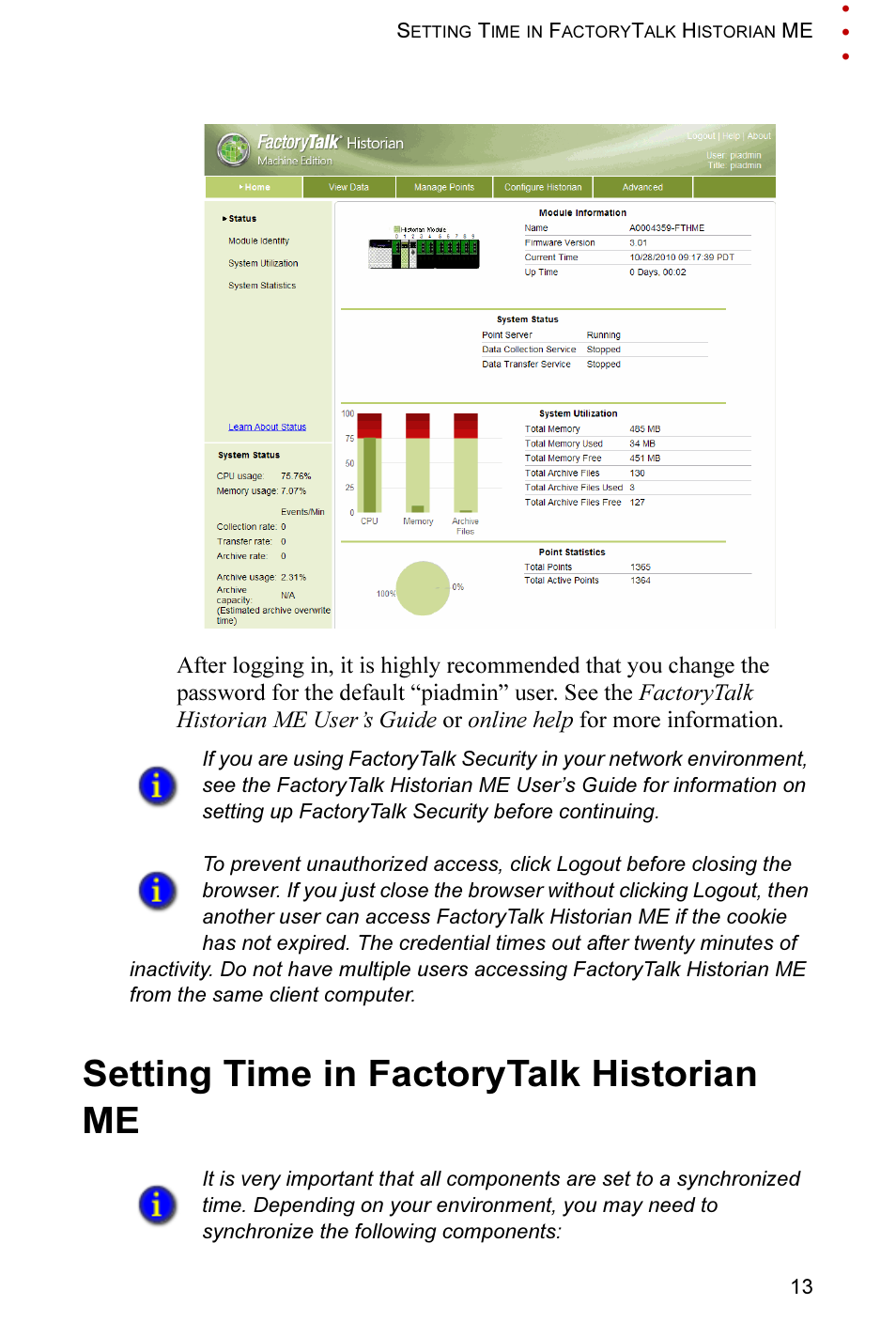 Setting time in factorytalk historian me | Rockwell Automation FactoryTalk Historian ME 2.2 Quick Start Guide User Manual | Page 17 / 48