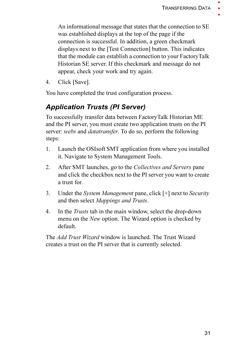 Application trusts (pi server) | Rockwell Automation FactoryTalk Historian ME 2.2 Quick Start Guide User Manual | Page 35 / 48