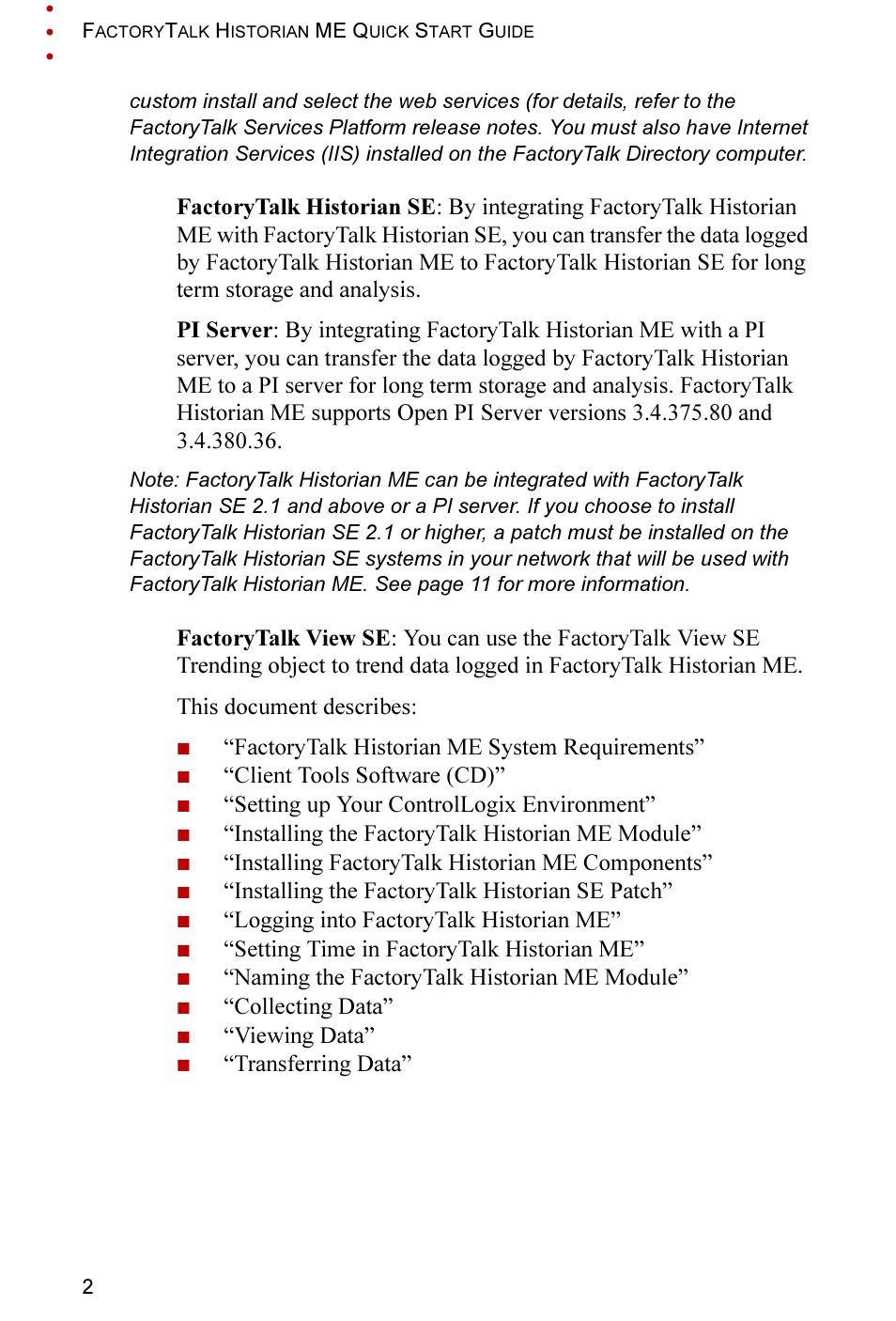 Rockwell Automation FactoryTalk Historian ME 2.2 Quick Start Guide User Manual | Page 6 / 48