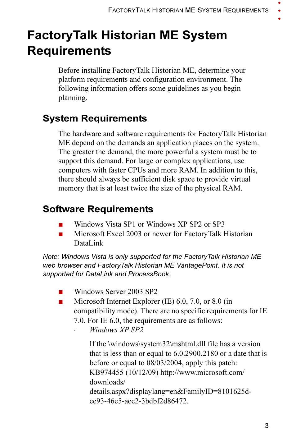 Factorytalk historian me system requirements, System requirements, Software requirements | System requirements software requirements | Rockwell Automation FactoryTalk Historian ME 2.2 Quick Start Guide User Manual | Page 7 / 48