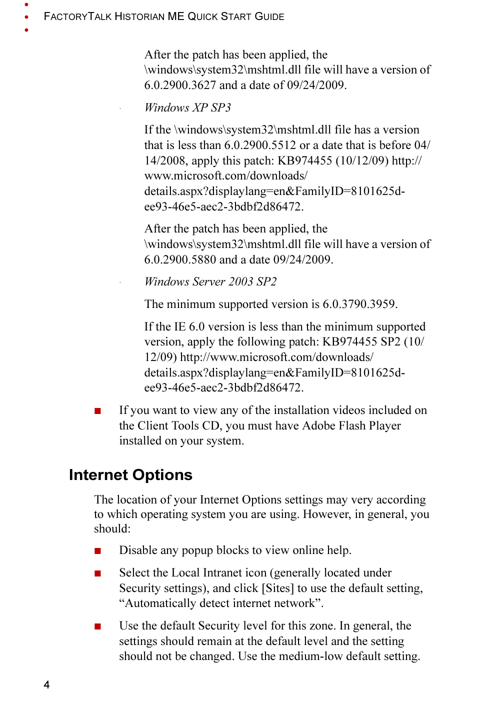 Internet options | Rockwell Automation FactoryTalk Historian ME 2.2 Quick Start Guide User Manual | Page 8 / 48