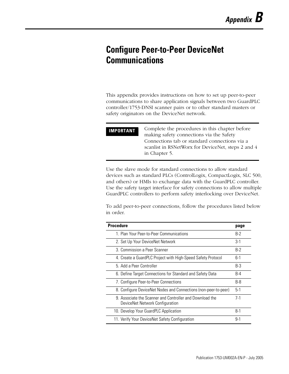 Appendix b, Configure peer-to-peer devicenet communications, Appendix | Rockwell Automation 1753-DNSI DeviceNet Safety Scanner for GuardPLC Controllers User Manual | Page 103 / 132