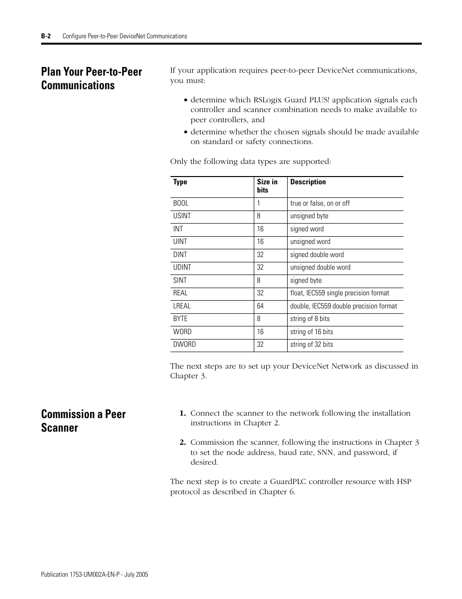 Plan your peer-to-peer communications, Commission a peer scanner | Rockwell Automation 1753-DNSI DeviceNet Safety Scanner for GuardPLC Controllers User Manual | Page 104 / 132