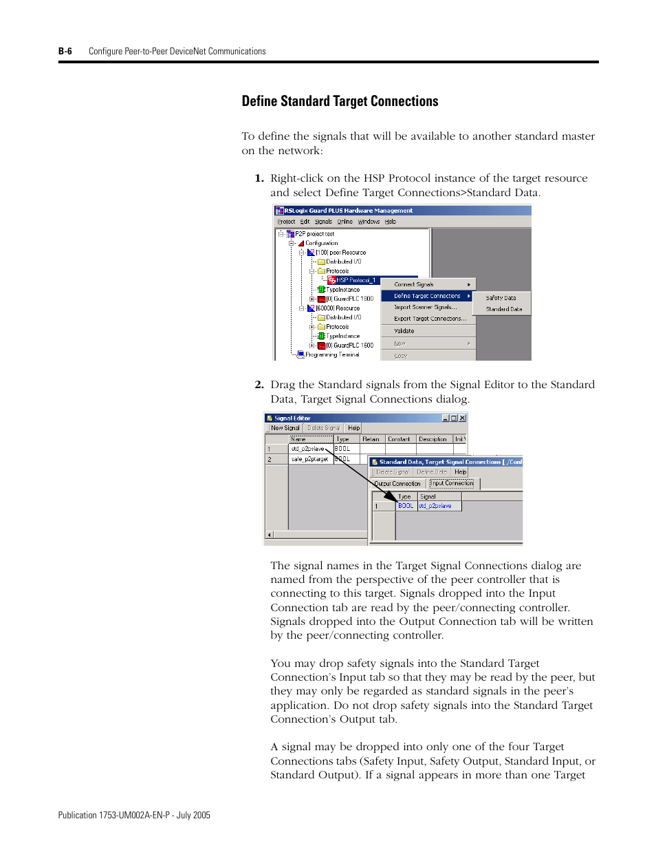 Define standard target connections | Rockwell Automation 1753-DNSI DeviceNet Safety Scanner for GuardPLC Controllers User Manual | Page 108 / 132