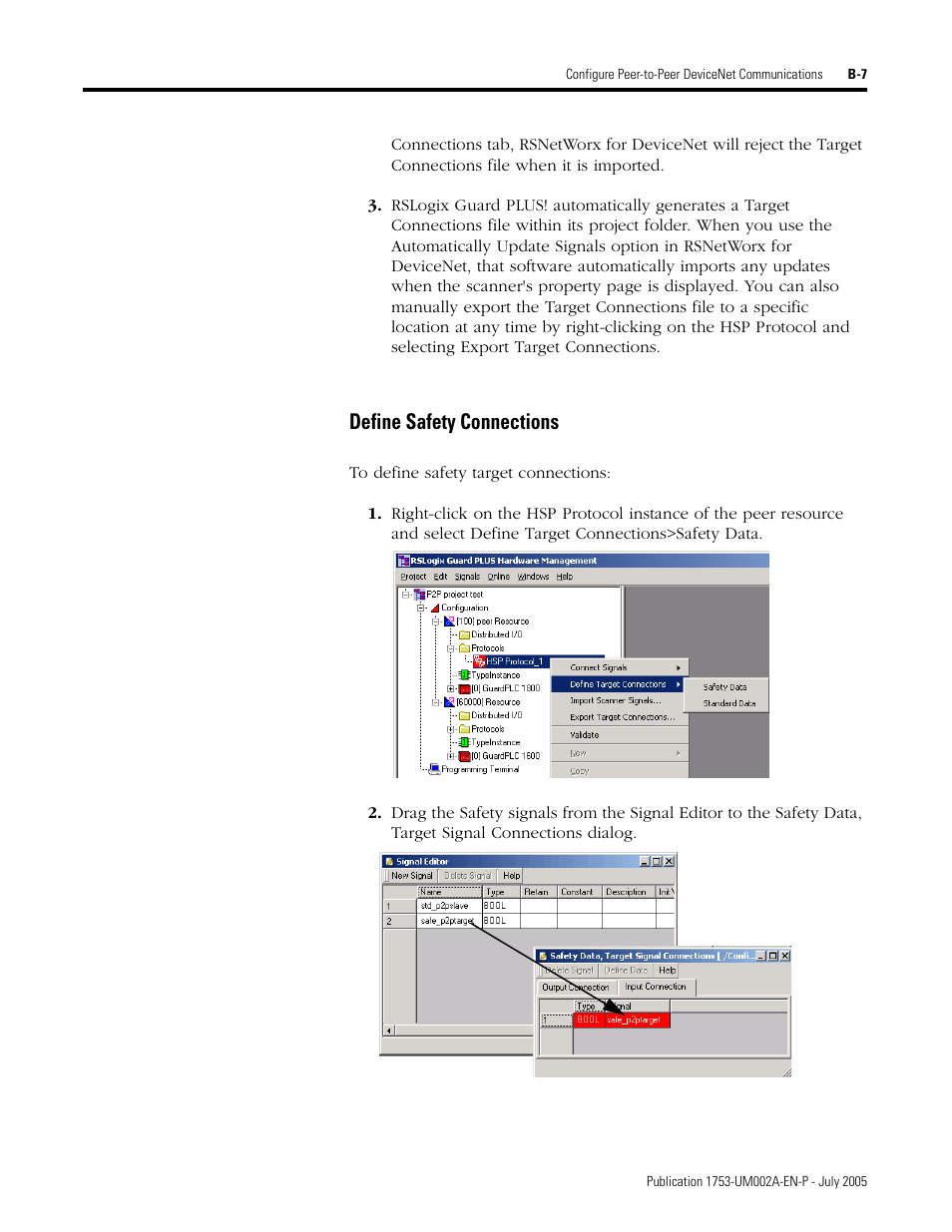 Define safety connections | Rockwell Automation 1753-DNSI DeviceNet Safety Scanner for GuardPLC Controllers User Manual | Page 109 / 132