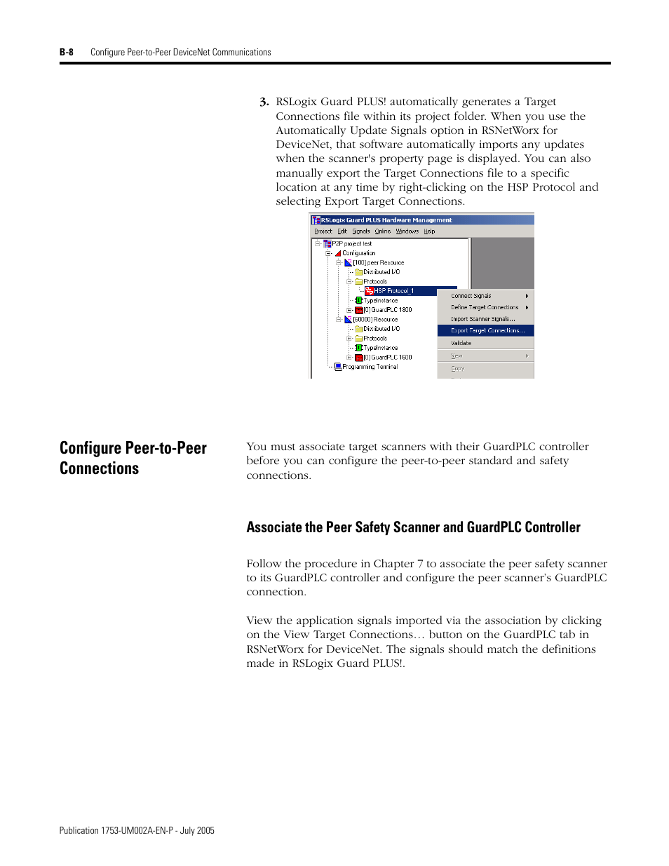 Configure peer-to-peer connections | Rockwell Automation 1753-DNSI DeviceNet Safety Scanner for GuardPLC Controllers User Manual | Page 110 / 132