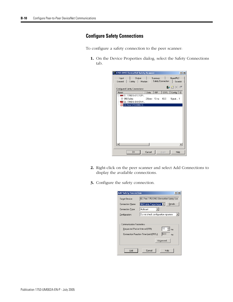 Configure safety connections | Rockwell Automation 1753-DNSI DeviceNet Safety Scanner for GuardPLC Controllers User Manual | Page 112 / 132