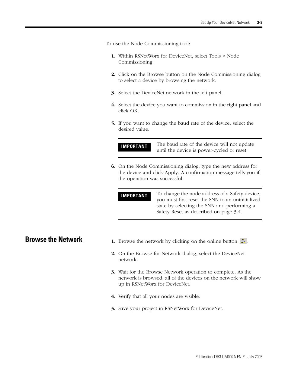 Browse the network, Browse the network -3 | Rockwell Automation 1753-DNSI DeviceNet Safety Scanner for GuardPLC Controllers User Manual | Page 31 / 132