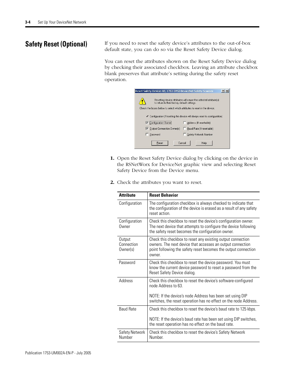 Safety reset (optional), Safety reset (optional) -4 | Rockwell Automation 1753-DNSI DeviceNet Safety Scanner for GuardPLC Controllers User Manual | Page 32 / 132