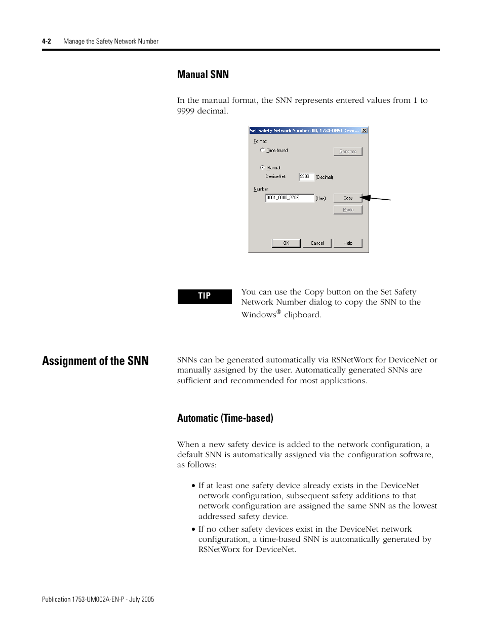 Assignment of the snn, Manual snn -2, Assignment of the snn -2 | Automatic (time-based) -2, Manual snn, Automatic (time-based) | Rockwell Automation 1753-DNSI DeviceNet Safety Scanner for GuardPLC Controllers User Manual | Page 38 / 132