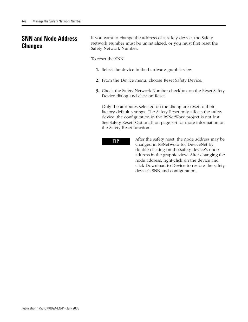 Snn and node address changes, Snn and node address changes -6 | Rockwell Automation 1753-DNSI DeviceNet Safety Scanner for GuardPLC Controllers User Manual | Page 42 / 132