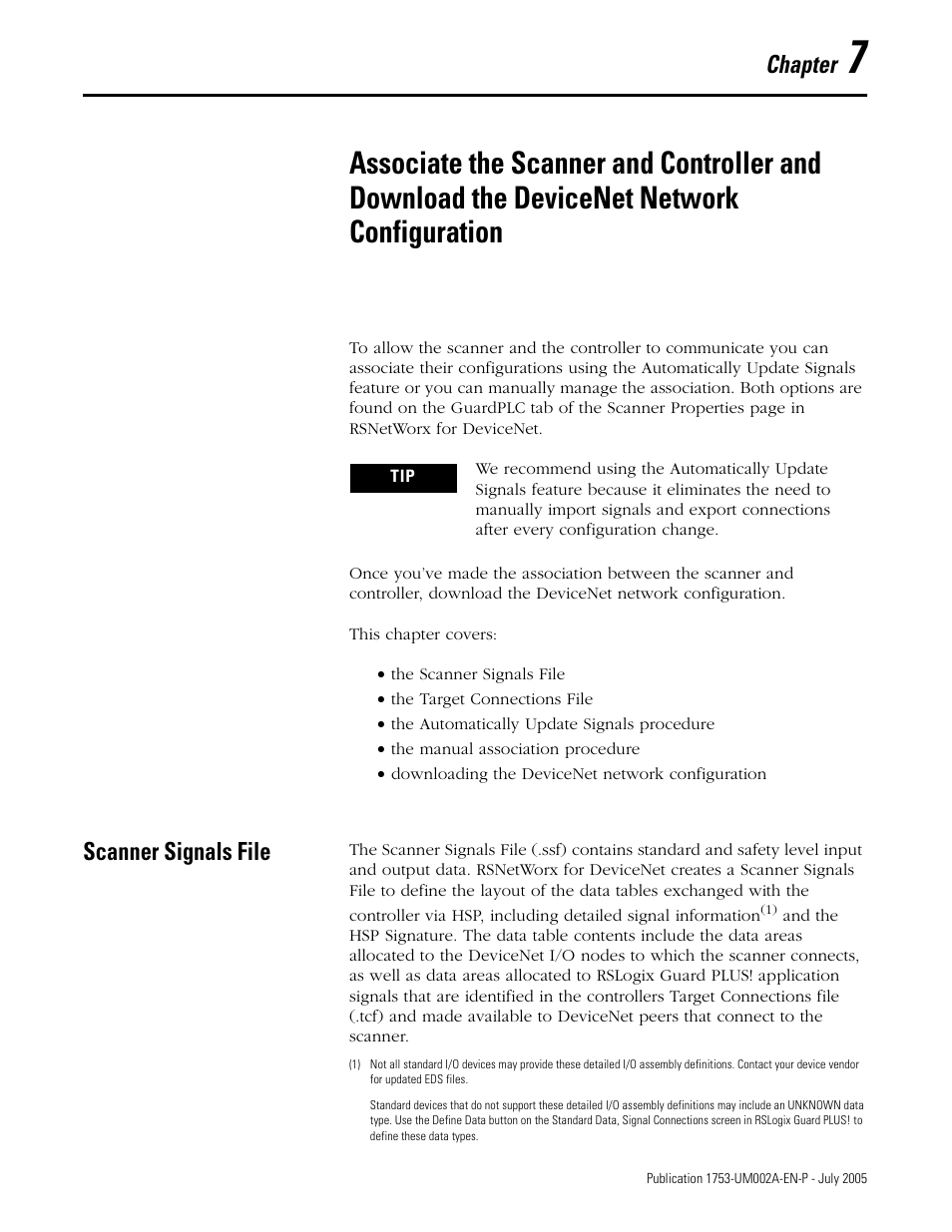 Scanner signals file, Chapter 7, Scanner signals file -1 | Chapter | Rockwell Automation 1753-DNSI DeviceNet Safety Scanner for GuardPLC Controllers User Manual | Page 63 / 132