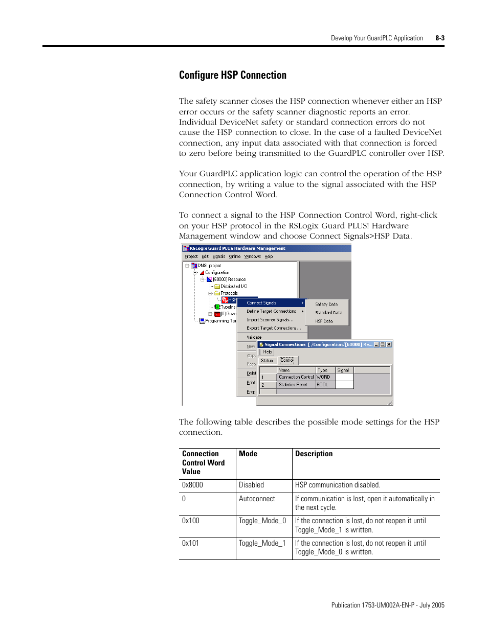 Configure hsp connection -3, Configure hsp connection | Rockwell Automation 1753-DNSI DeviceNet Safety Scanner for GuardPLC Controllers User Manual | Page 73 / 132