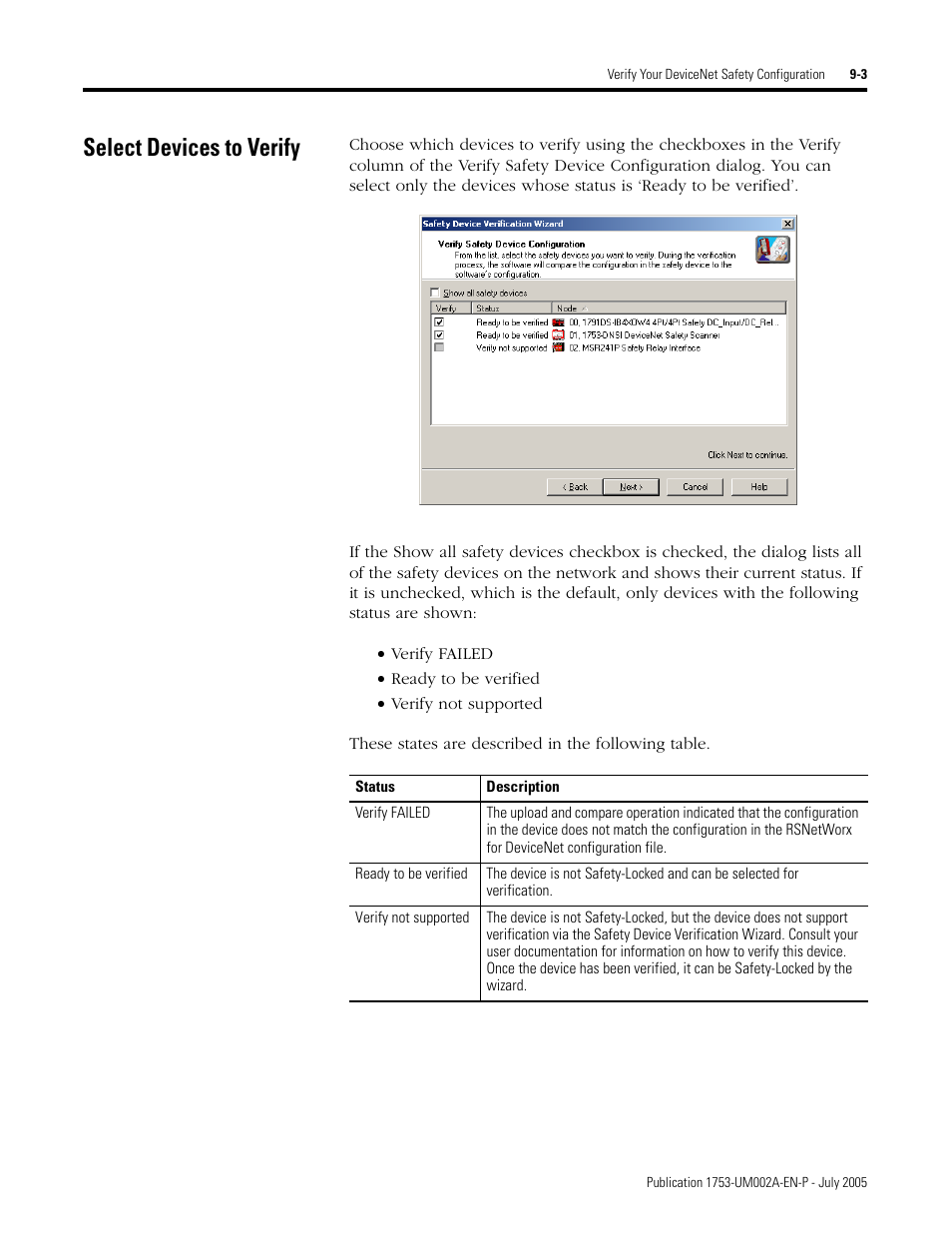 Select devices to verify, Select devices to verify -3 | Rockwell Automation 1753-DNSI DeviceNet Safety Scanner for GuardPLC Controllers User Manual | Page 79 / 132
