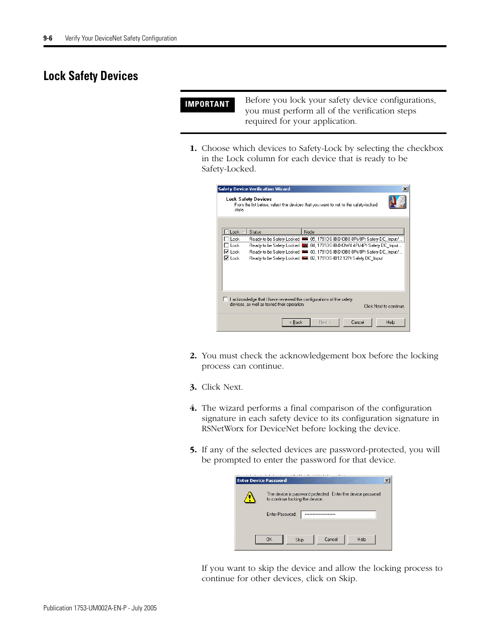 Lock safety devices, Lock safety devices -6 | Rockwell Automation 1753-DNSI DeviceNet Safety Scanner for GuardPLC Controllers User Manual | Page 82 / 132