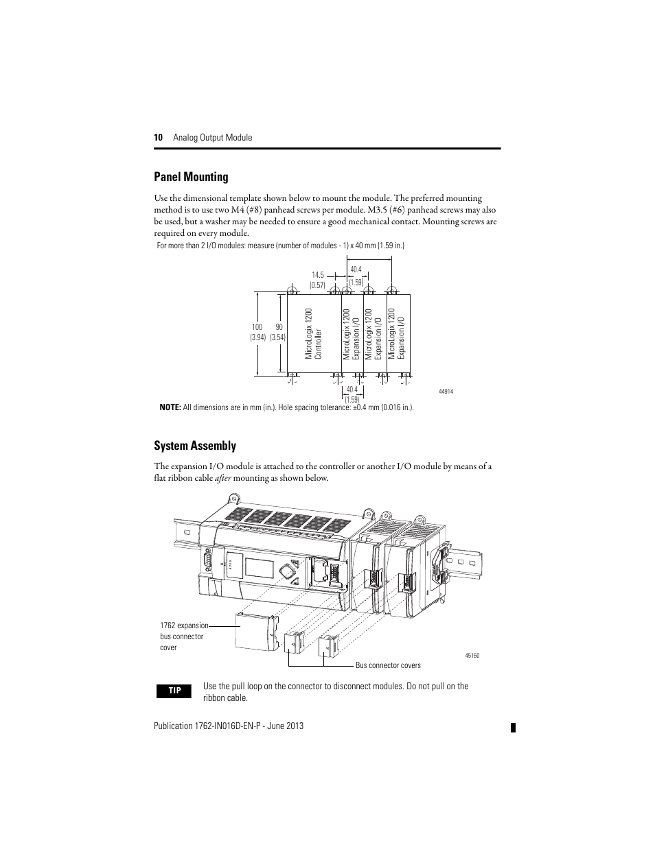Panel mounting, System assembly | Rockwell Automation 1762-OF4 MicroLogix Analog Output Module User Manual | Page 10 / 24
