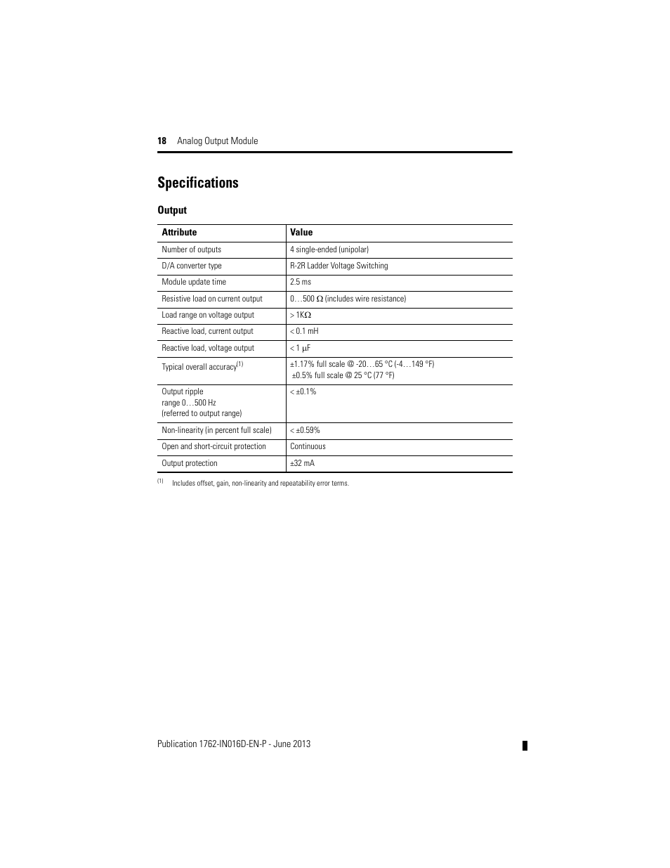 Specifications | Rockwell Automation 1762-OF4 MicroLogix Analog Output Module User Manual | Page 18 / 24