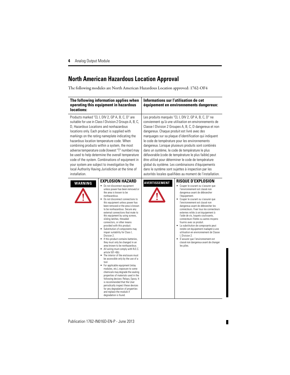North american hazardous location approval | Rockwell Automation 1762-OF4 MicroLogix Analog Output Module User Manual | Page 4 / 24