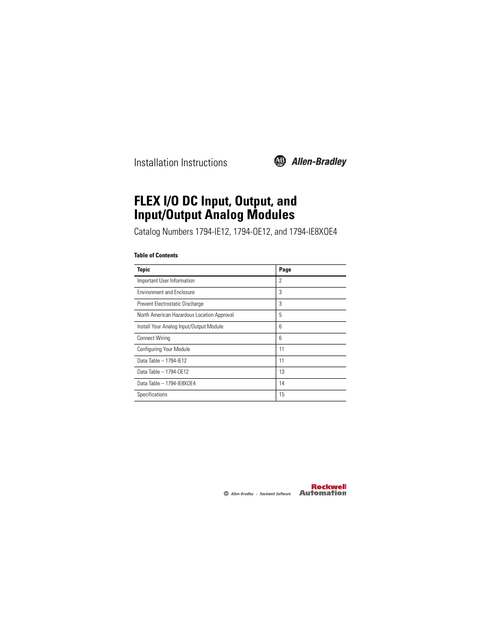 Rockwell Automation 1794-IE8XOE4 FLEX I/O DC Input, Output, and Input/Output Analog Modules Installation User Manual | 20 pages