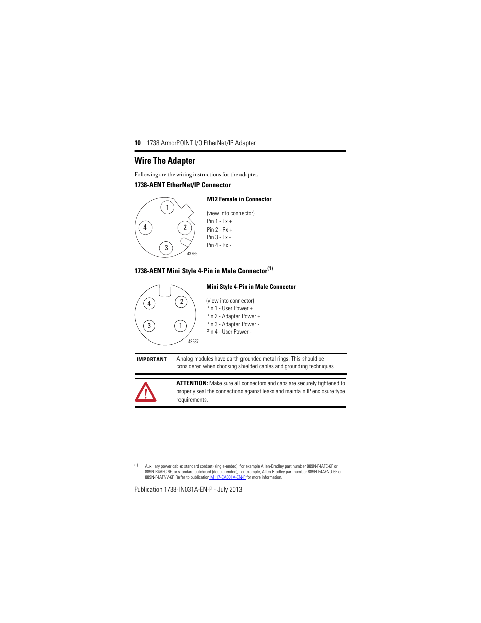 Wire the adapter | Rockwell Automation 1738-AENT, Series B ArmorPOINT I/O EtherNet/IP Adapter User Manual | Page 10 / 20