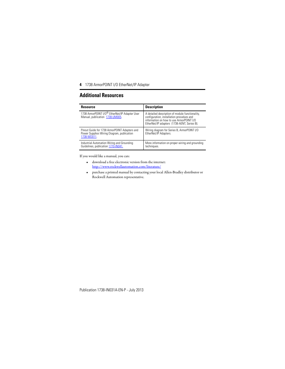 Additional resources | Rockwell Automation 1738-AENT, Series B ArmorPOINT I/O EtherNet/IP Adapter User Manual | Page 4 / 20