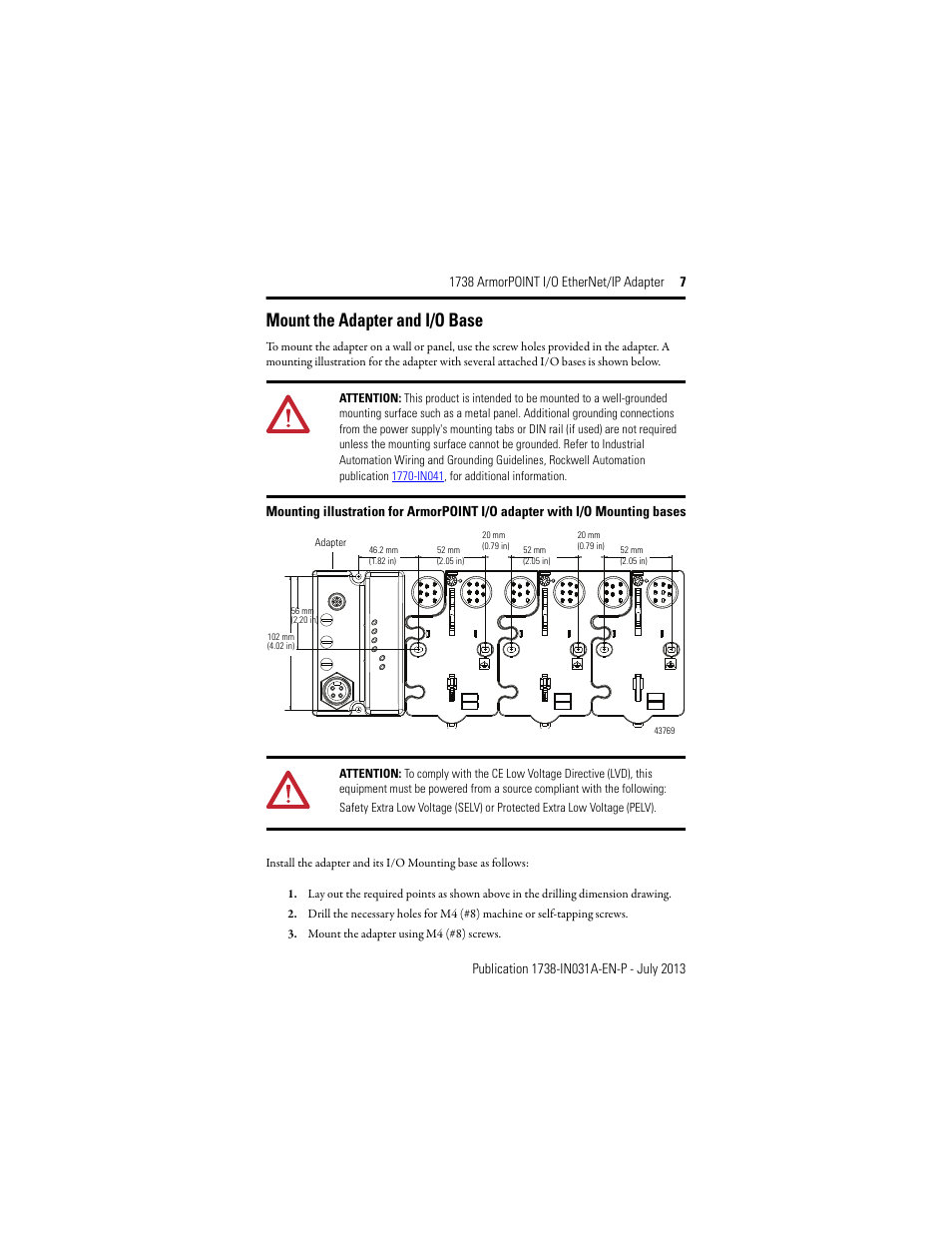 Mount the adapter and i/o base | Rockwell Automation 1738-AENT, Series B ArmorPOINT I/O EtherNet/IP Adapter User Manual | Page 7 / 20