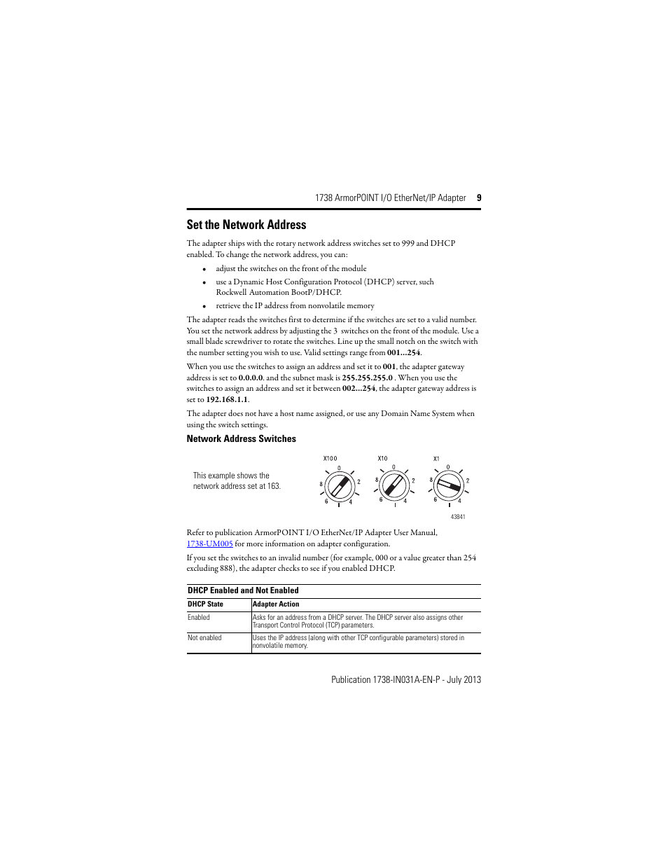 Set the network address | Rockwell Automation 1738-AENT, Series B ArmorPOINT I/O EtherNet/IP Adapter User Manual | Page 9 / 20