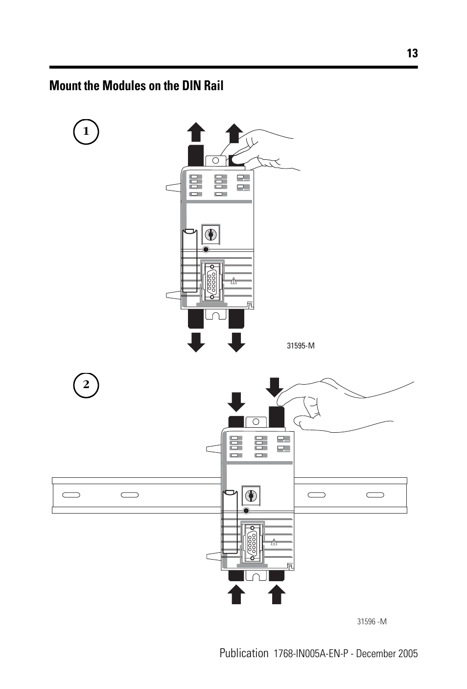 Mount the modules on the din rail | Rockwell Automation 1768-M04SE CompactLogix SERCOS interface Module Installation Instructions User Manual | Page 13 / 28