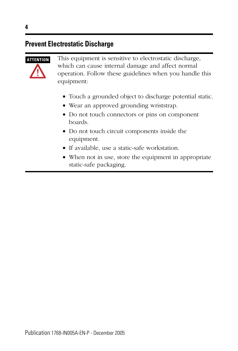 Prevent electrostatic discharge | Rockwell Automation 1768-M04SE CompactLogix SERCOS interface Module Installation Instructions User Manual | Page 4 / 28