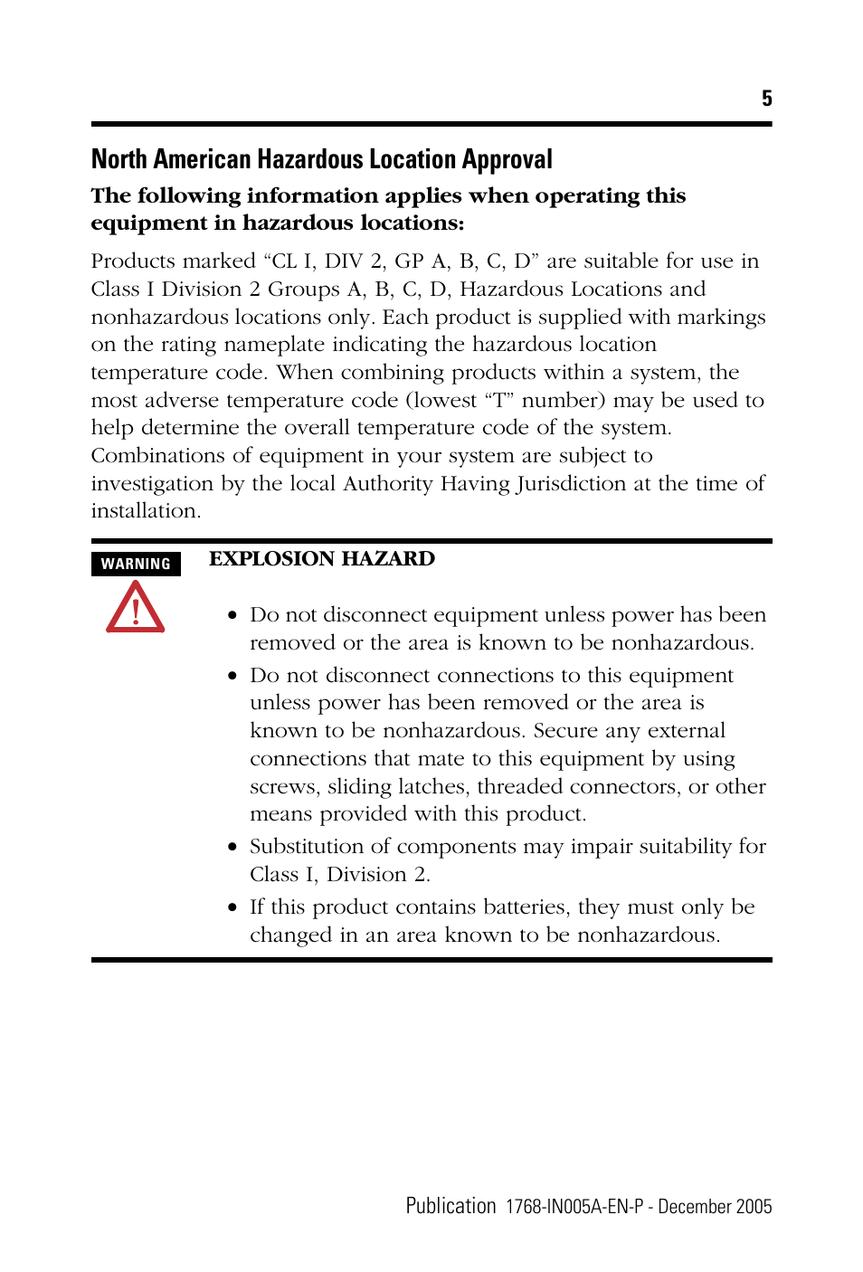 North american hazardous location approval | Rockwell Automation 1768-M04SE CompactLogix SERCOS interface Module Installation Instructions User Manual | Page 5 / 28