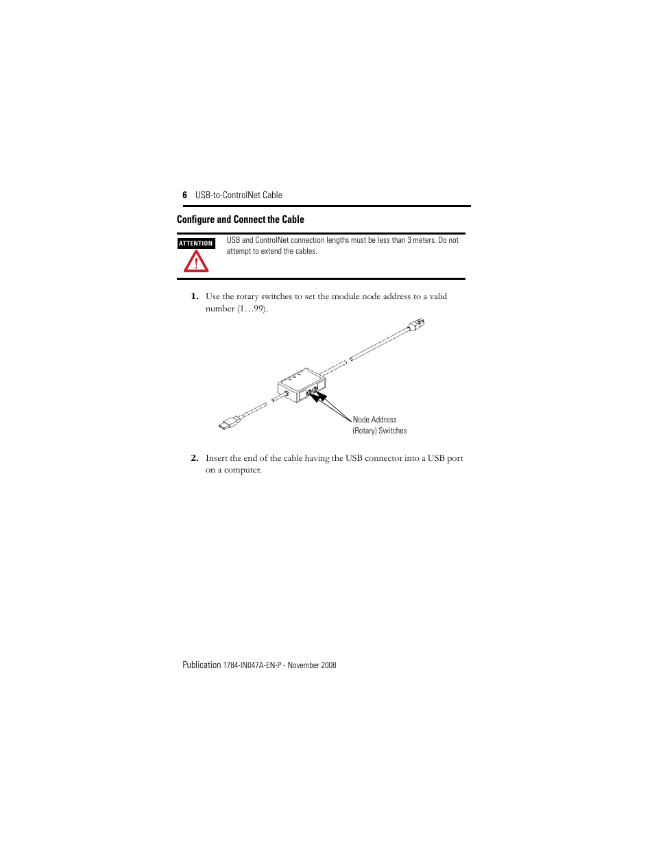 Configure and connect the cable | Rockwell Automation 1784-U2CN USB-to-ControlNet Cable Installation Instructions User Manual | Page 6 / 16