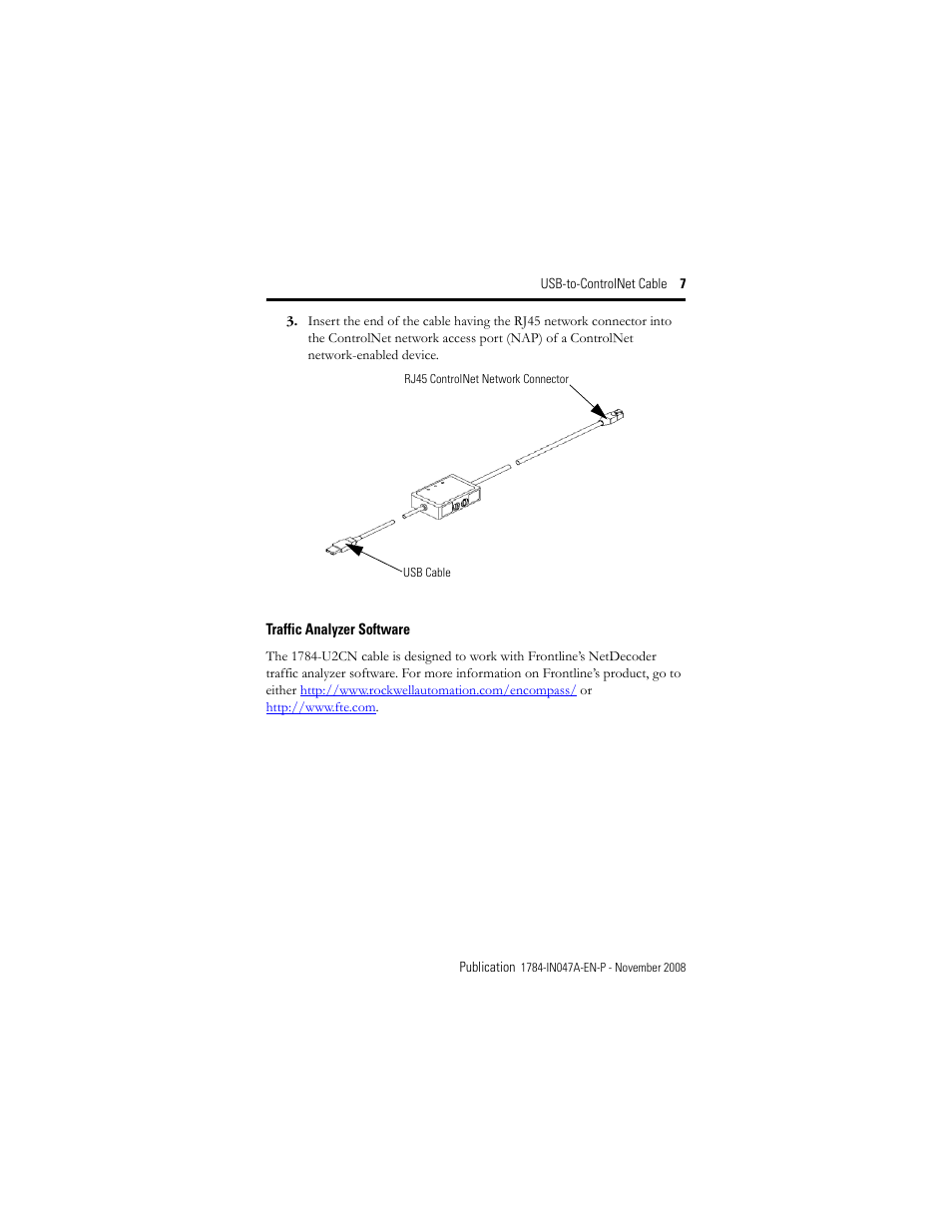 Traffic analyzer software | Rockwell Automation 1784-U2CN USB-to-ControlNet Cable Installation Instructions User Manual | Page 7 / 16