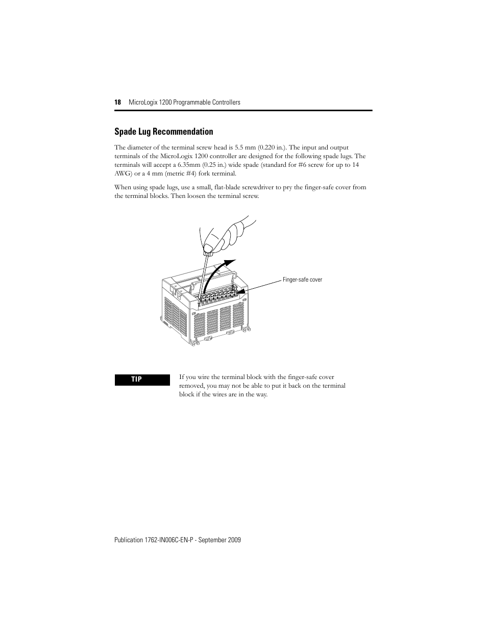 Spade lug recommendation | Rockwell Automation 1762-Lxxxxx MicroLogix 1200 Programmable Controllers Installation Instructions User Manual | Page 18 / 37