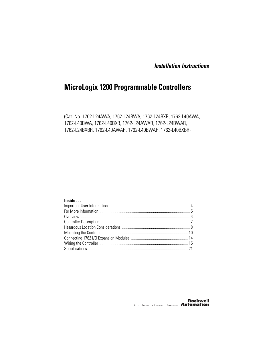 Micrologix 1200 programmable controllers | Rockwell Automation 1762-Lxxxxx MicroLogix 1200 Programmable Controllers Installation Instructions User Manual | Page 3 / 37