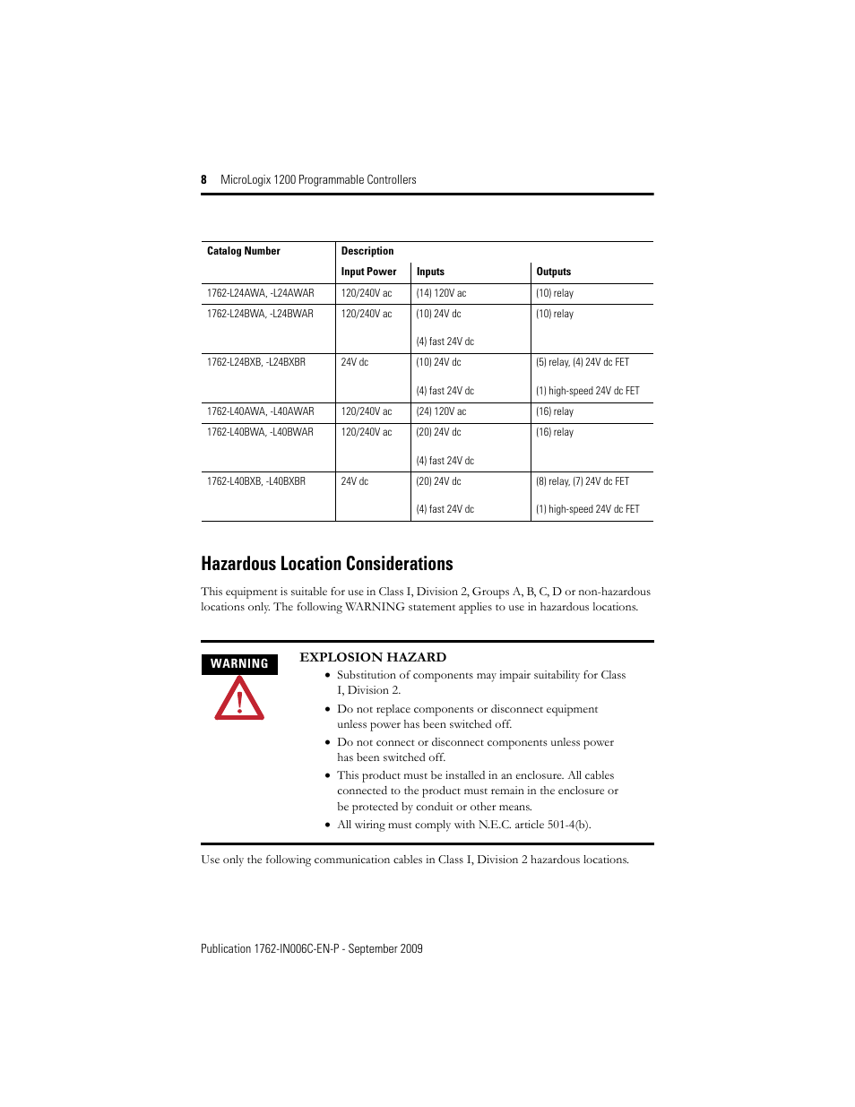 Hazardous location considerations | Rockwell Automation 1762-Lxxxxx MicroLogix 1200 Programmable Controllers Installation Instructions User Manual | Page 8 / 37