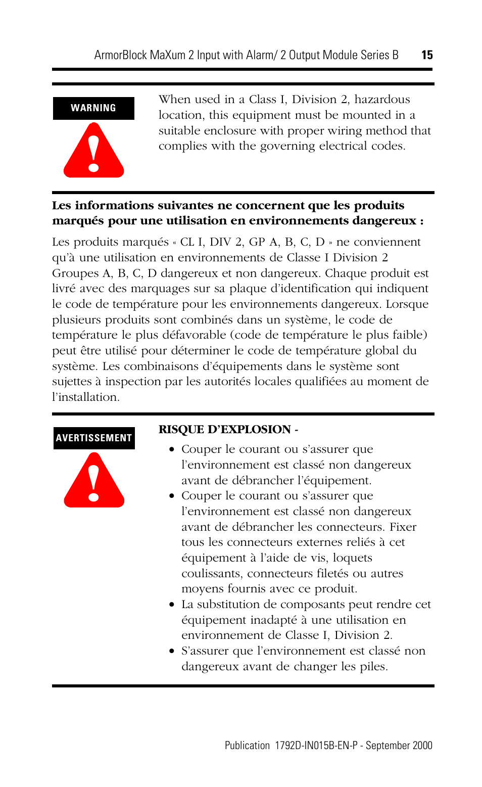 Rockwell Automation 1792D-2BVA2D ArmorBlock MaXum 2 Input with Alarm/2 Output Module Series B User Manual | Page 15 / 16