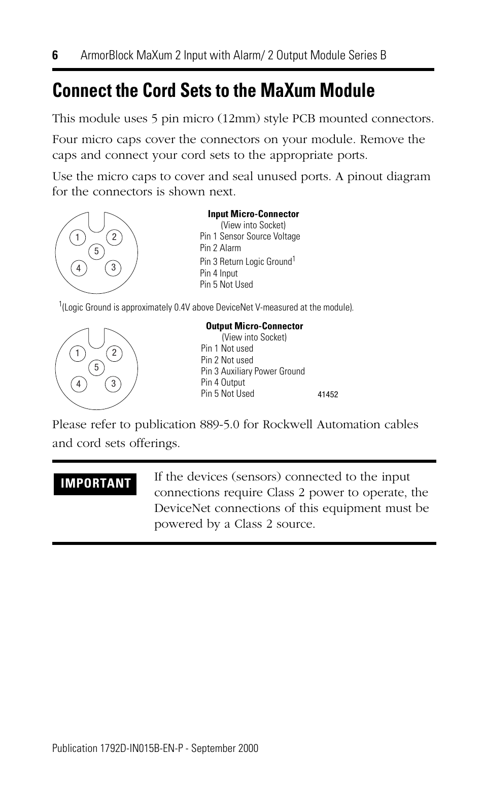 Connect the cord sets to the maxum module | Rockwell Automation 1792D-2BVA2D ArmorBlock MaXum 2 Input with Alarm/2 Output Module Series B User Manual | Page 6 / 16