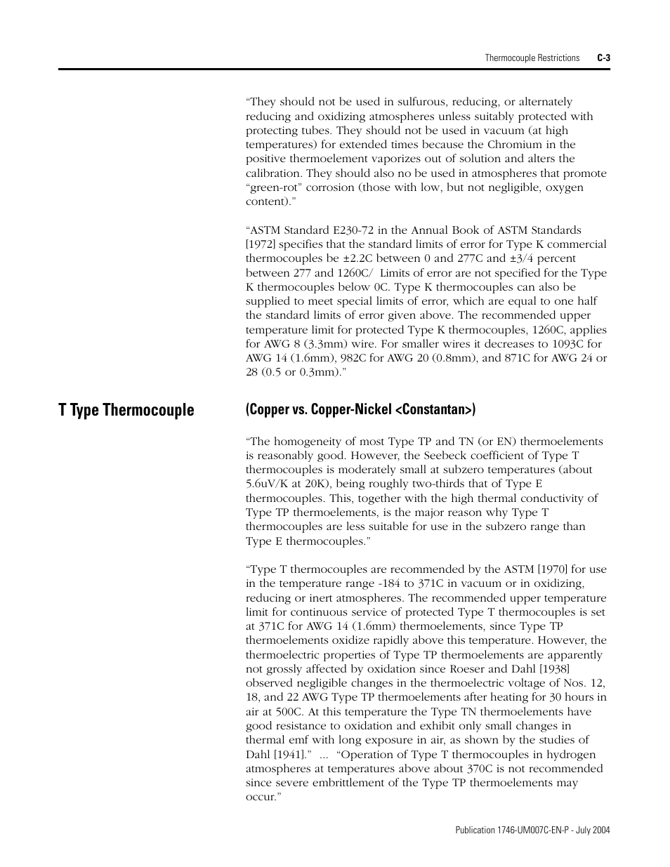 T type thermocouple | Rockwell Automation 1746-NT4 Series B,D17466.6.1 SLC 500 4-Channel Thermocouple/mV Input Module User Manual User Manual | Page 111 / 131