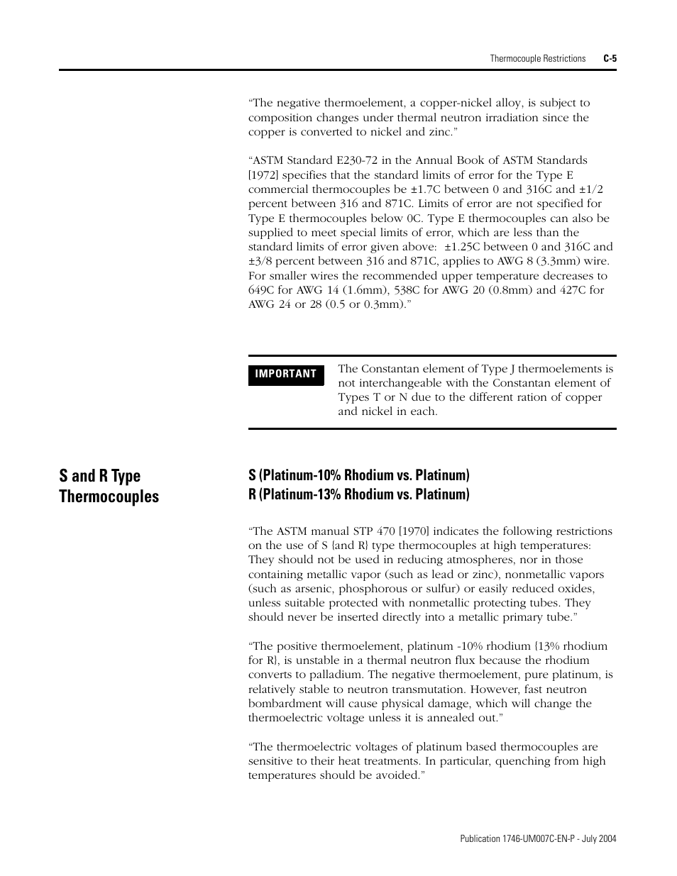 S and r type thermocouples | Rockwell Automation 1746-NT4 Series B,D17466.6.1 SLC 500 4-Channel Thermocouple/mV Input Module User Manual User Manual | Page 113 / 131