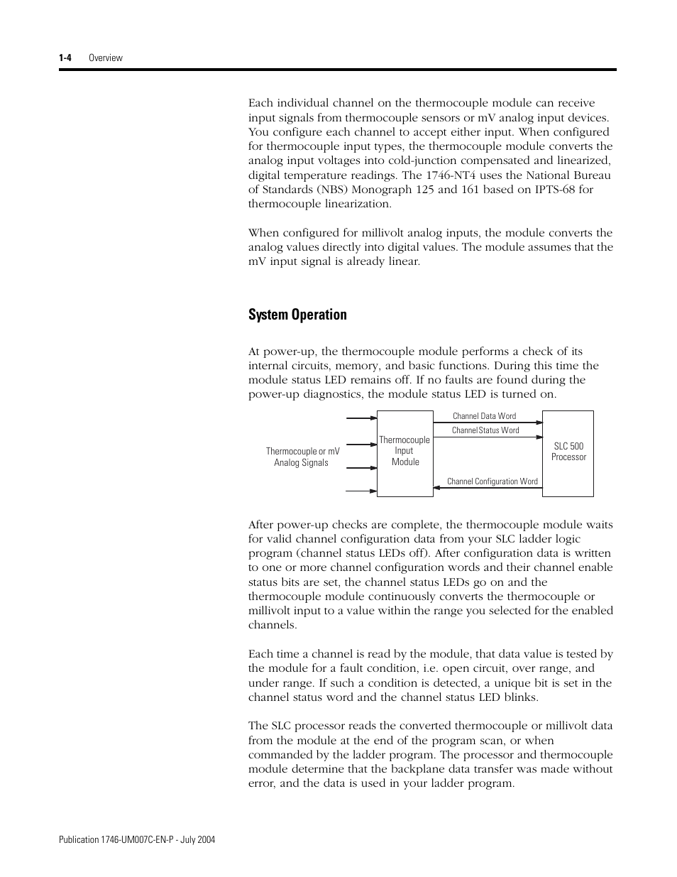 System operation -4, System operation | Rockwell Automation 1746-NT4 Series B,D17466.6.1 SLC 500 4-Channel Thermocouple/mV Input Module User Manual User Manual | Page 16 / 131
