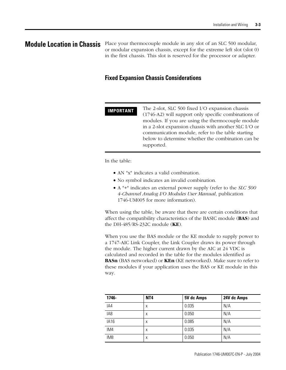 Module location in chassis, Module location in chassis -3, Fixed expansion chassis considerations -3 | Fixed expansion chassis considerations | Rockwell Automation 1746-NT4 Series B,D17466.6.1 SLC 500 4-Channel Thermocouple/mV Input Module User Manual User Manual | Page 31 / 131