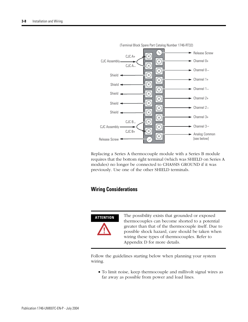 Wiring considerations -8, Wiring considerations | Rockwell Automation 1746-NT4 Series B,D17466.6.1 SLC 500 4-Channel Thermocouple/mV Input Module User Manual User Manual | Page 36 / 131