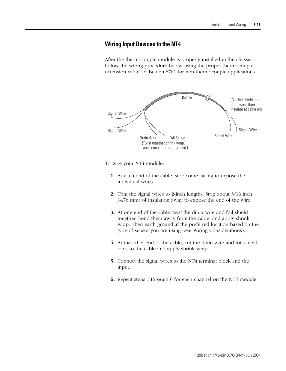 Wiring input devices to the nt4 -11, Wiring input devices to the nt4 | Rockwell Automation 1746-NT4 Series B,D17466.6.1 SLC 500 4-Channel Thermocouple/mV Input Module User Manual User Manual | Page 39 / 131