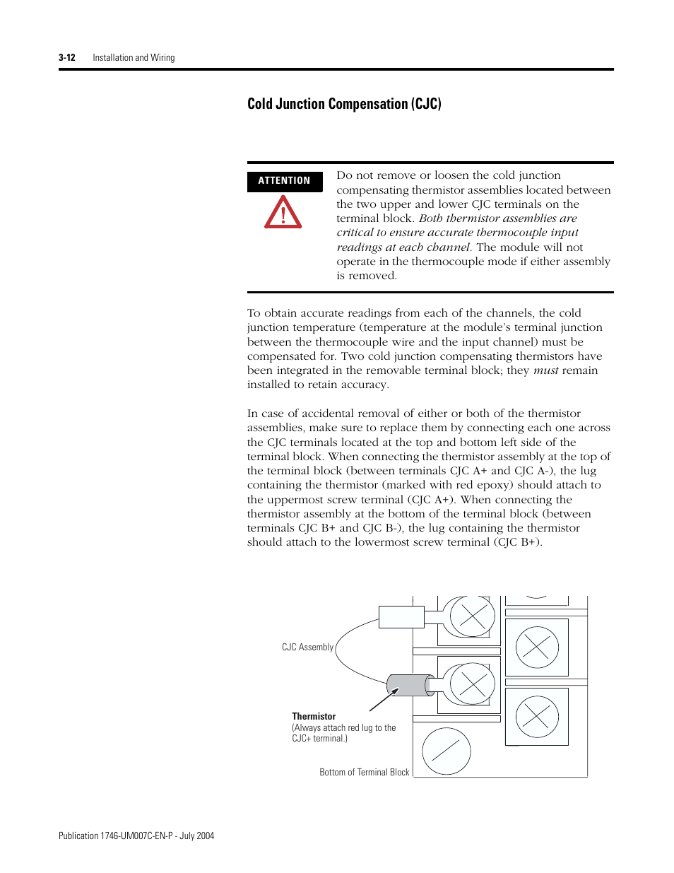 Cold junction compensation (cjc) -12, Cold junction compensation (cjc) | Rockwell Automation 1746-NT4 Series B,D17466.6.1 SLC 500 4-Channel Thermocouple/mV Input Module User Manual User Manual | Page 40 / 131
