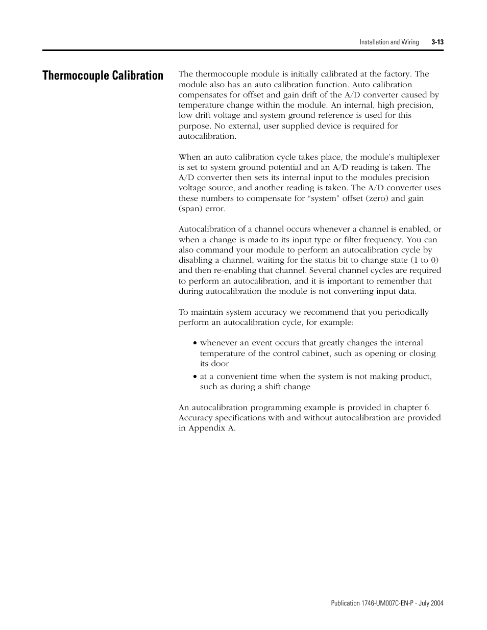 Thermocouple calibration, Thermocouple calibration -13 | Rockwell Automation 1746-NT4 Series B,D17466.6.1 SLC 500 4-Channel Thermocouple/mV Input Module User Manual User Manual | Page 41 / 131
