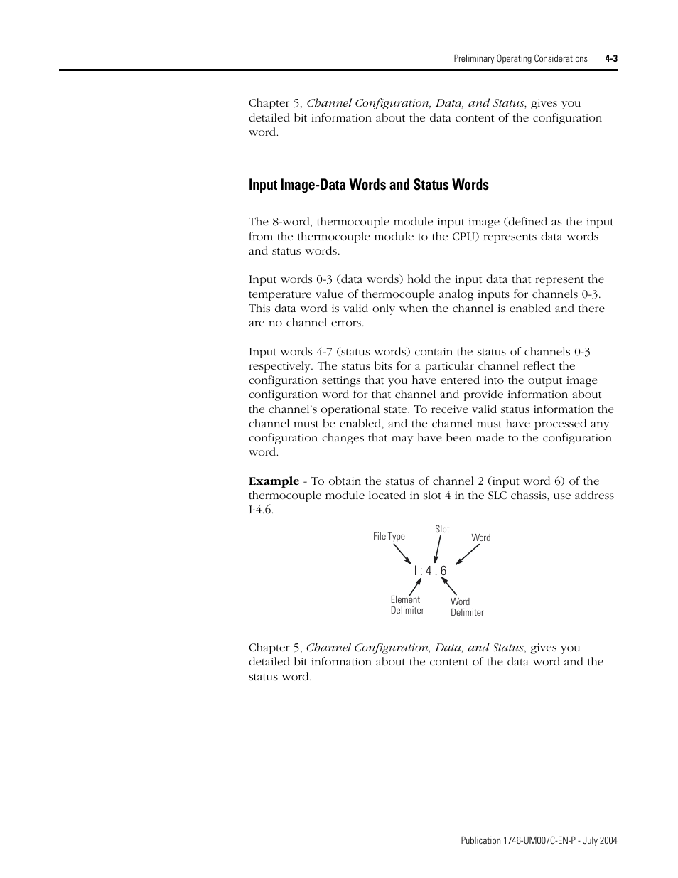 Input image-data words and status words -3, Input image-data words and status words | Rockwell Automation 1746-NT4 Series B,D17466.6.1 SLC 500 4-Channel Thermocouple/mV Input Module User Manual User Manual | Page 45 / 131