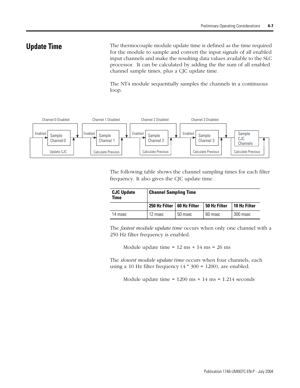 Update time, Update time -7 | Rockwell Automation 1746-NT4 Series B,D17466.6.1 SLC 500 4-Channel Thermocouple/mV Input Module User Manual User Manual | Page 49 / 131