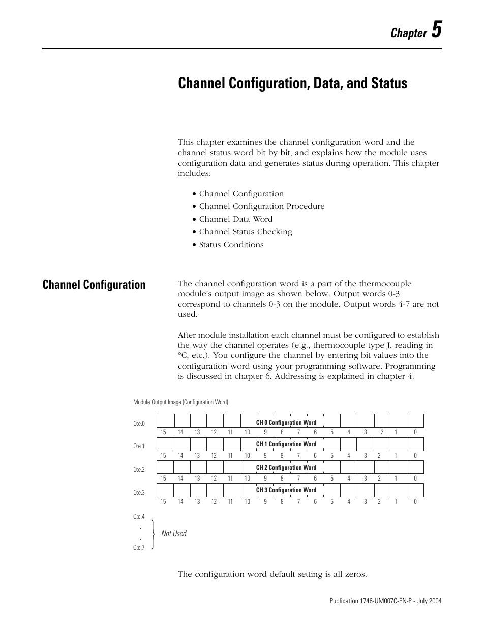 5 - channel configuration, data, and status, Channel configuration, data, and status, Channel configuration | Chapter 5, Channel configuration -1, Chapter | Rockwell Automation 1746-NT4 Series B,D17466.6.1 SLC 500 4-Channel Thermocouple/mV Input Module User Manual User Manual | Page 53 / 131