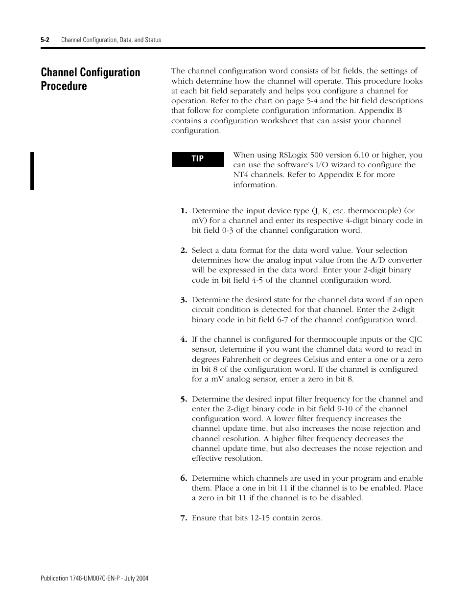 Channel configuration procedure, Channel configuration procedure -2 | Rockwell Automation 1746-NT4 Series B,D17466.6.1 SLC 500 4-Channel Thermocouple/mV Input Module User Manual User Manual | Page 54 / 131